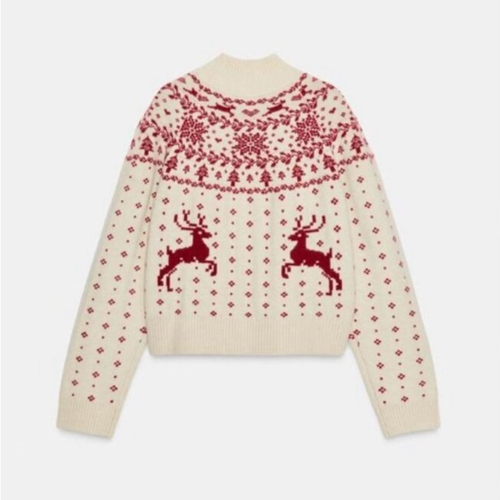 NWT Cream Zara Red Reindeer Sweater